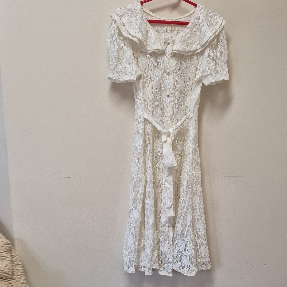 Speechless White Lace Formal Dress with Sailor Collar and Tie Belt